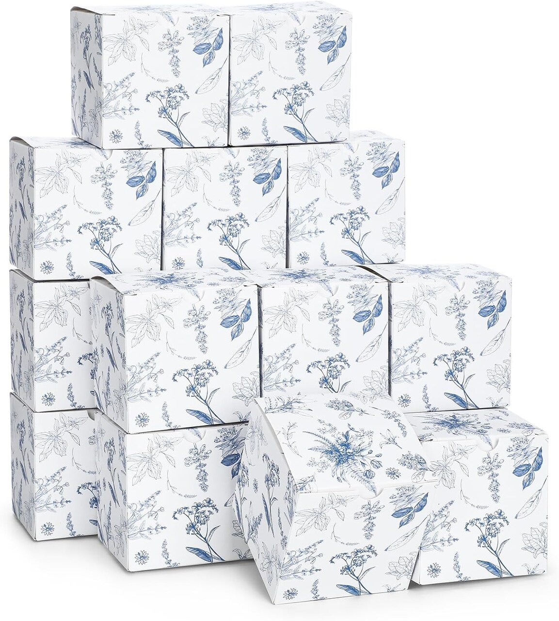 50 Pcs 3x3x3’’ Blue Floral Paper Gift Boxes – Chinoiserie Hydrangea Party Favor Boxes for Wedding, Birthday, Bridal Shower, Candy & Small Gifts (Blue)